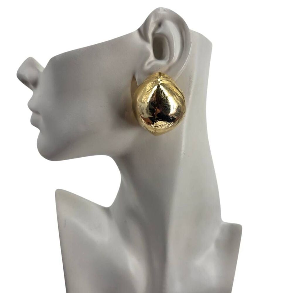 Vintage Chunky Gold Dome Clip-On Earrings 1980s